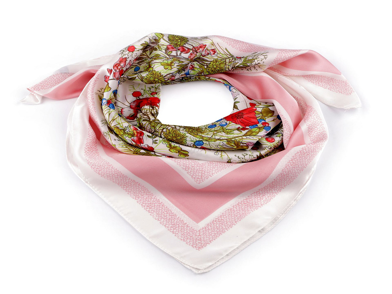 Saténový šátek luční květy 70x70 cm, barva 4 pudrová