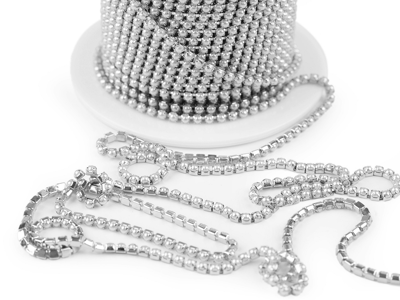 Perlový prýmek / borta šíře 2 mm, barva 1 perlová stříbrná