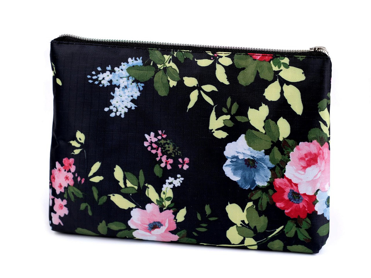 Skládací nákupní taška se zipem 39x40 cm, barva 40 černá květy