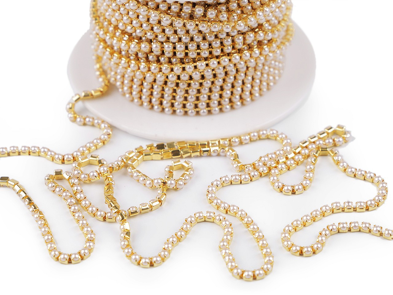 Perlový prýmek / borta šíře 2 mm, barva 2 perlová zlatá