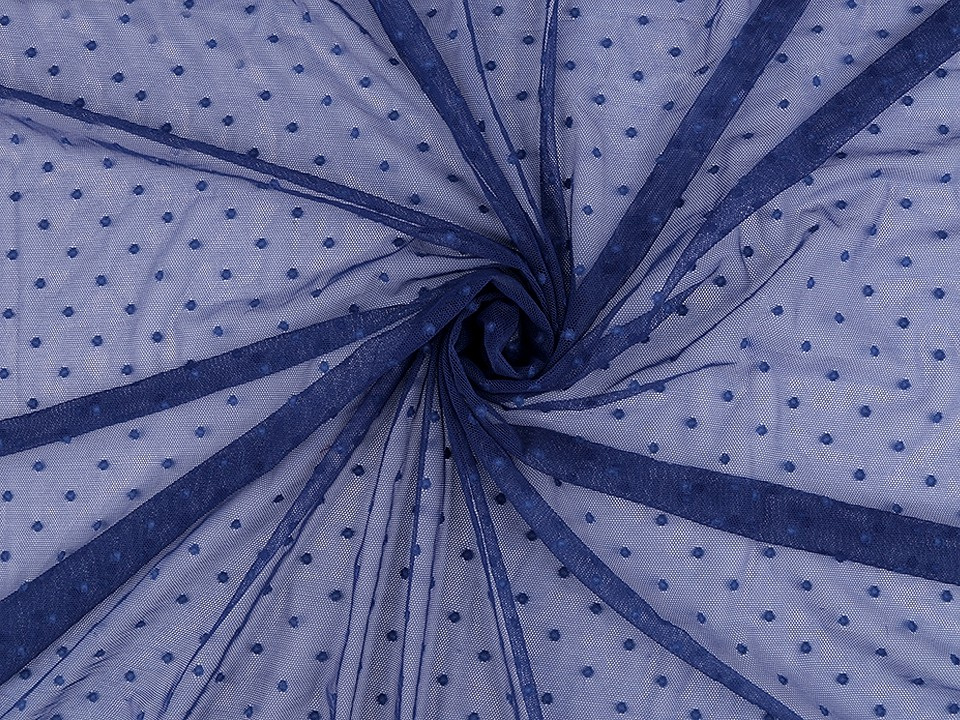 Tyl elastický PAD s puntíky, barva 4 modrá tmavá
