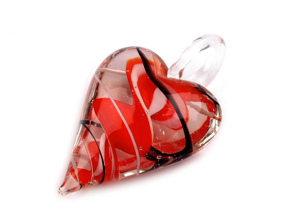 Skleněný přívěsek srdce 30x45 mm, barva 3 červená jahoda