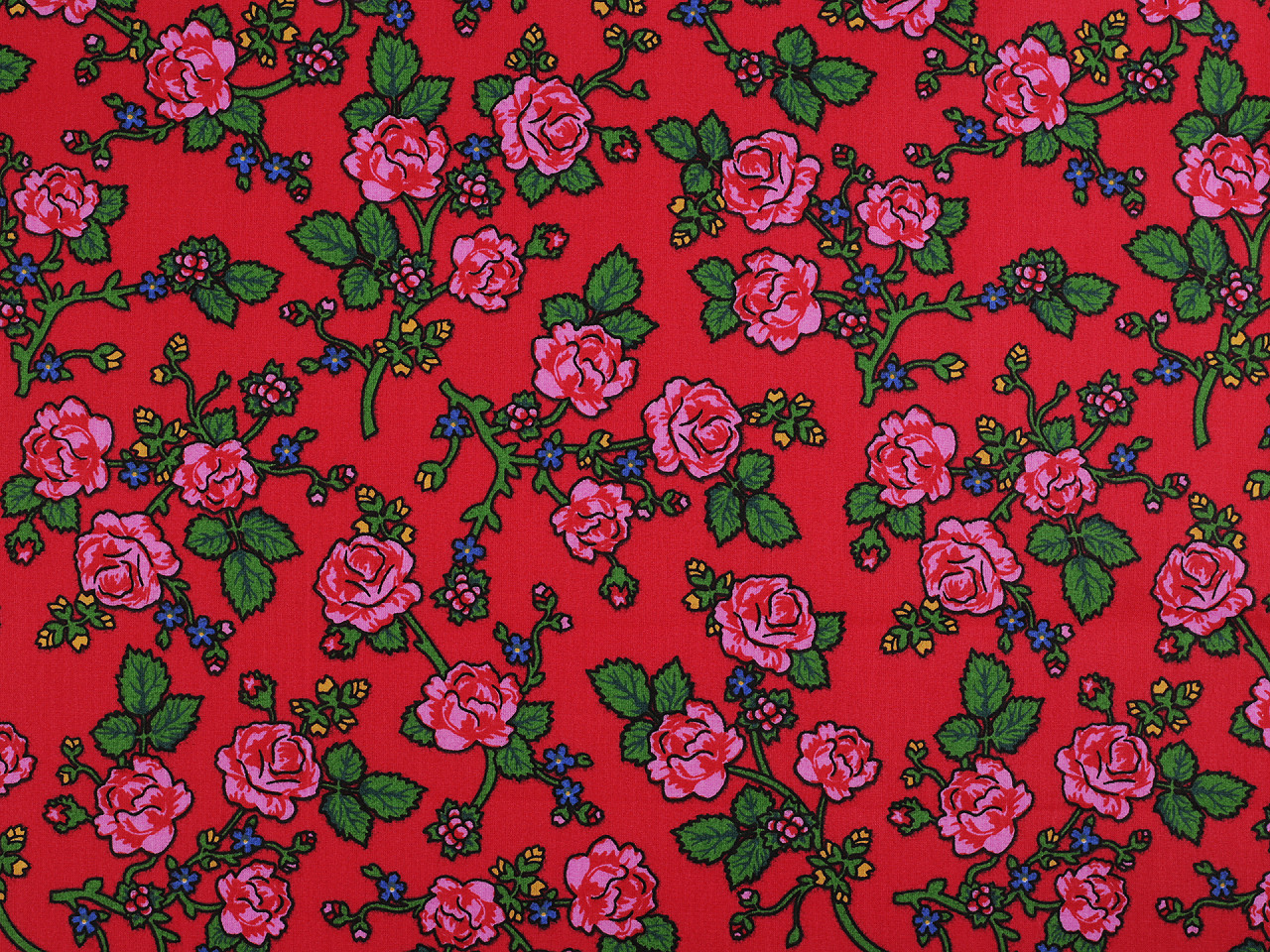 Bavlněná látka / plátno folklor růže, barva 1 (22303-2) červená