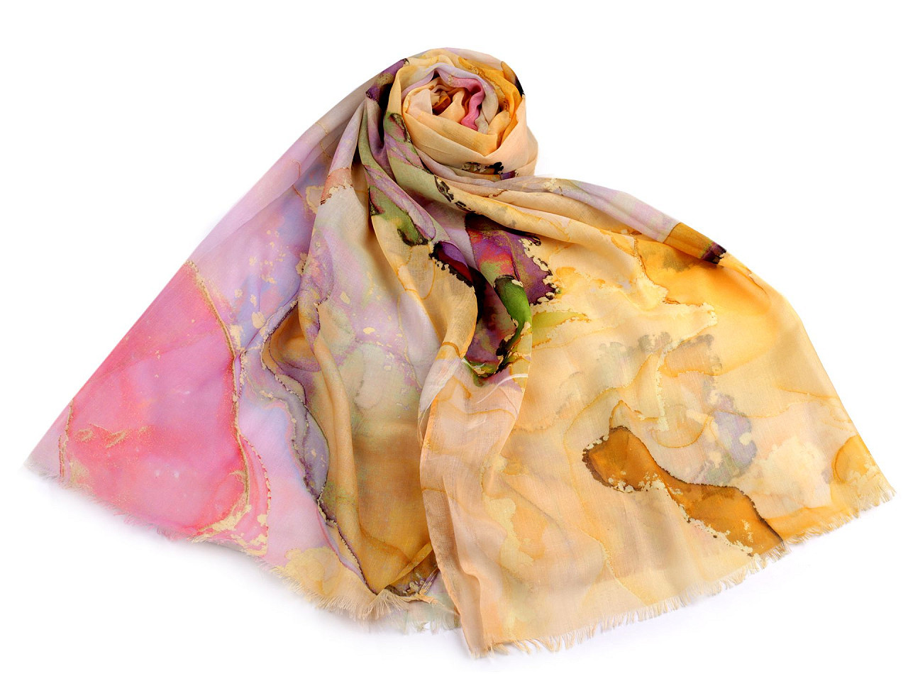 Šátek / šála batikovaná 70x175 cm, barva 1 hořčicová
