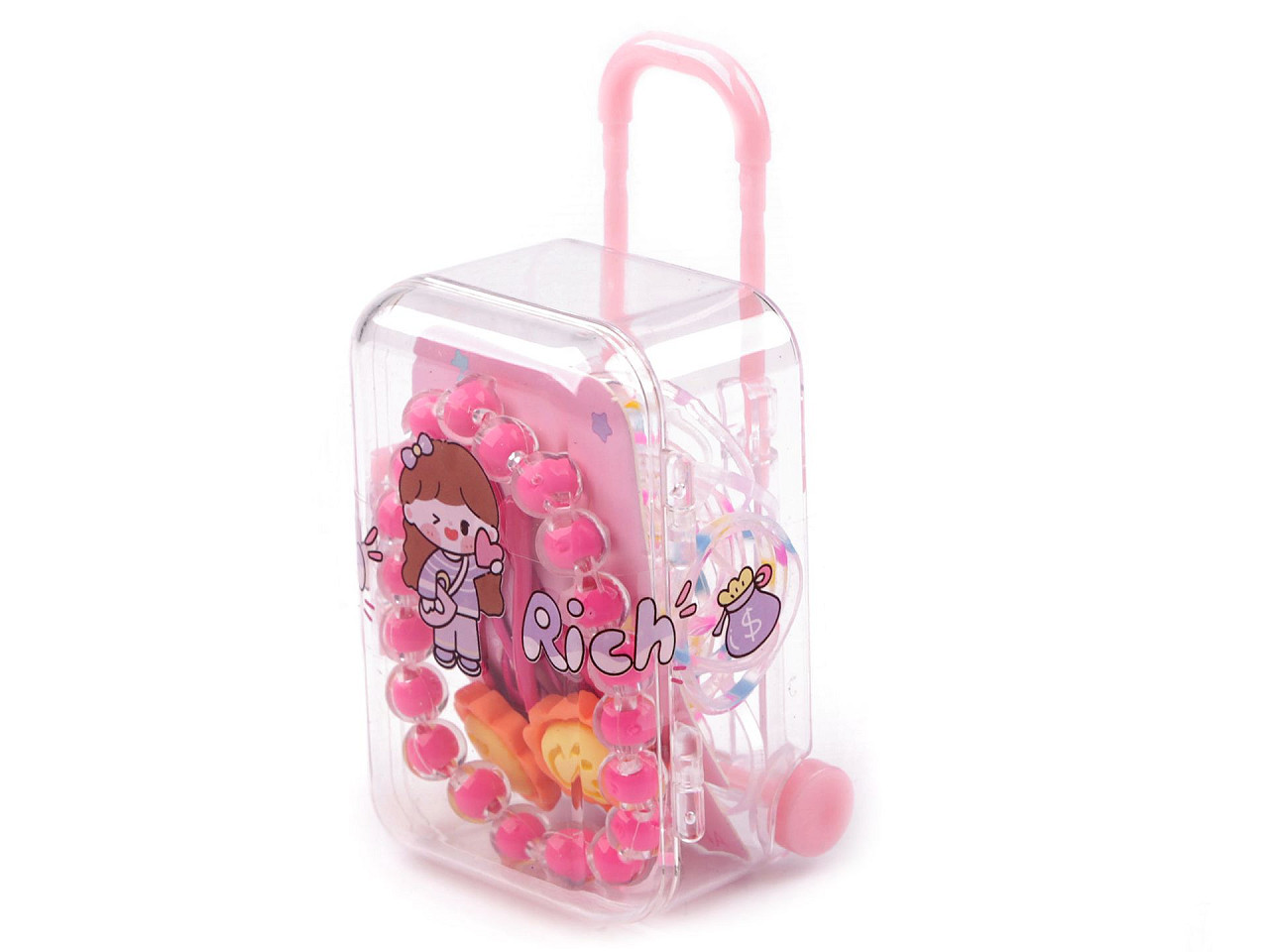 Dětský náramek, pukačky a gumičky v boxu kufr, barva 3 pink slunce