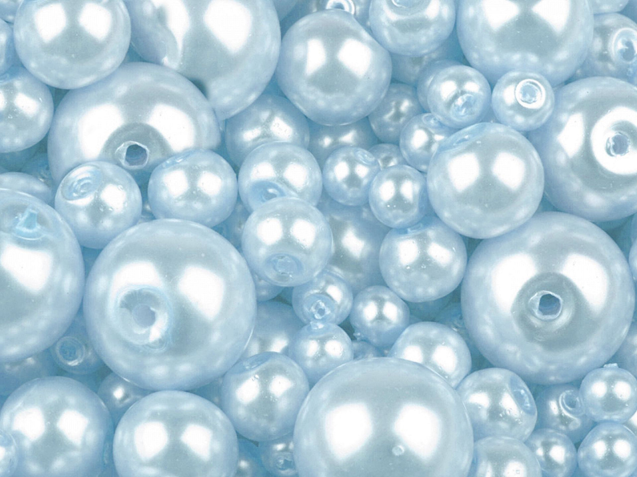 Skleněné voskové perly mix velikostí Ø4-12 mm, barva 09B modrá ledová