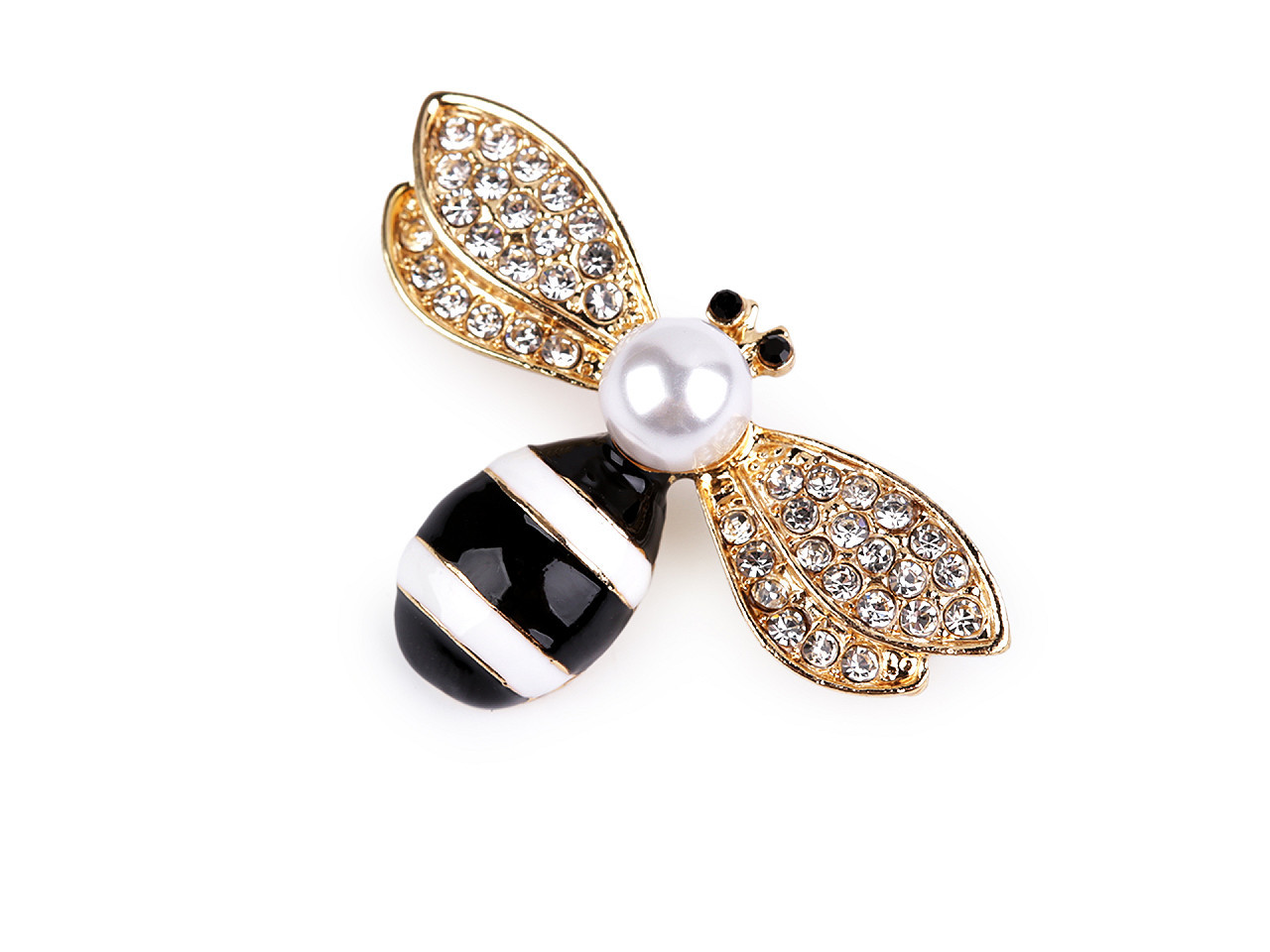 Brož s broušenými kamínky a perlou včela, barva 3 crystal zlatá