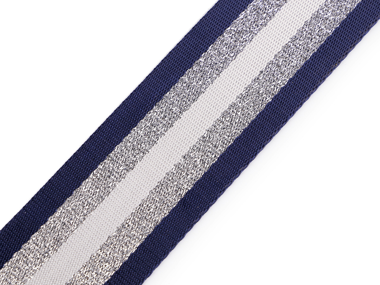 Hladký oboustranný popruh s lurexem šíře 50 mm, barva 4 modrá tmavá stříbrná
