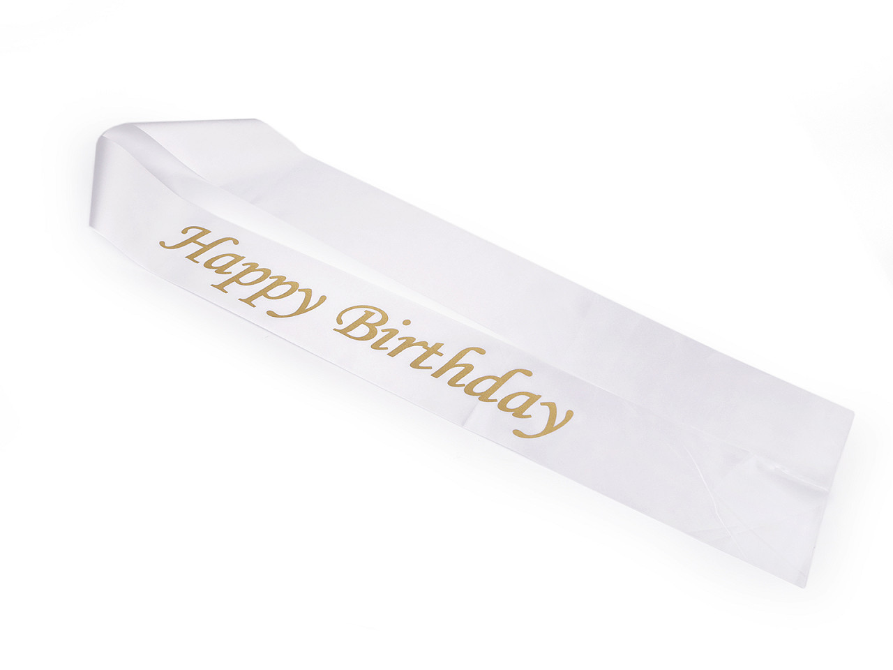 Narozeninová saténová šerpa Happy Birthday šíře 9,5 cm, barva 1 bílá zlatá