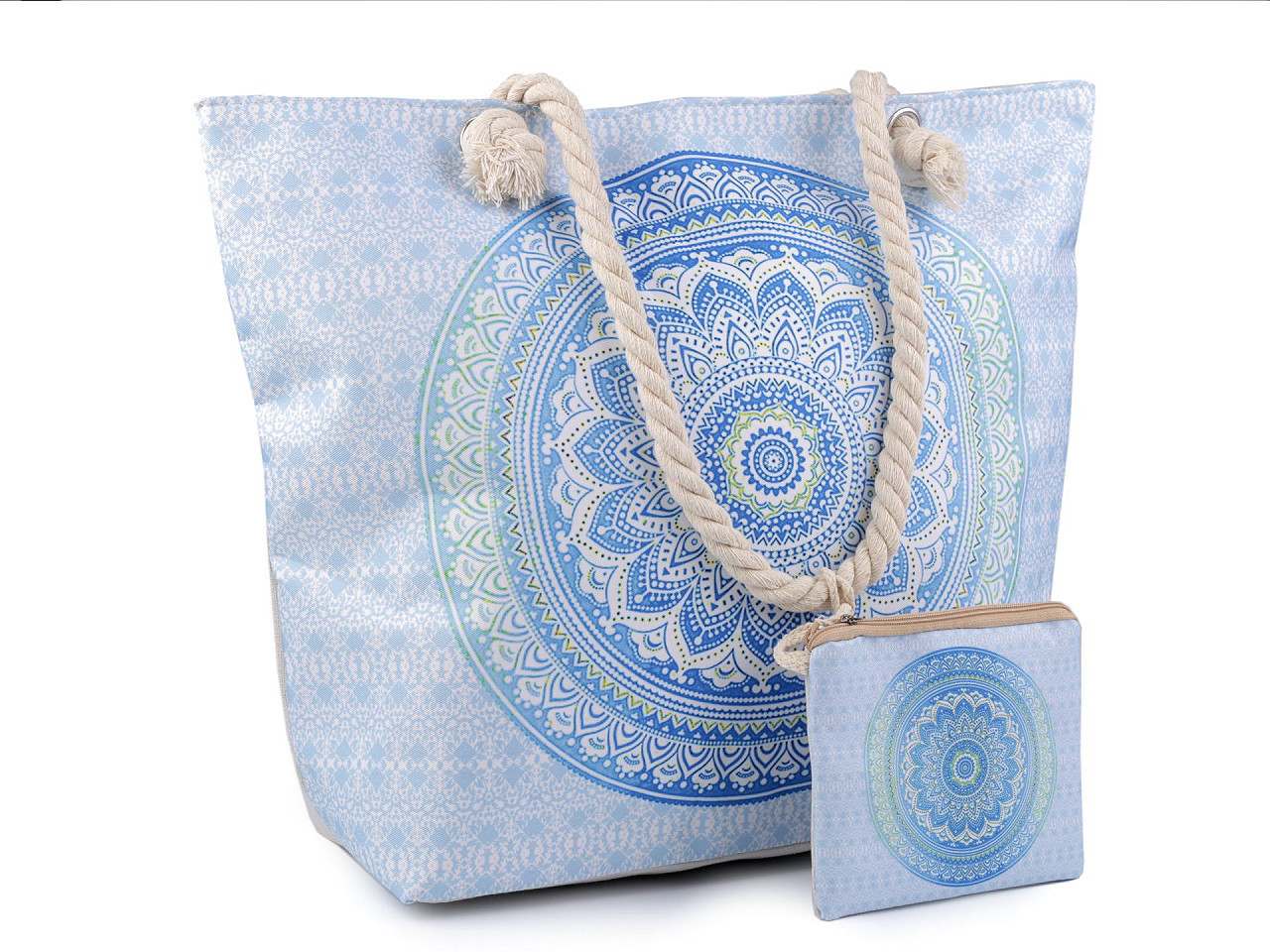 Letní / plážová taška mandala, paisley s taštičkou 39x50 cm, barva 6 modrá světlá