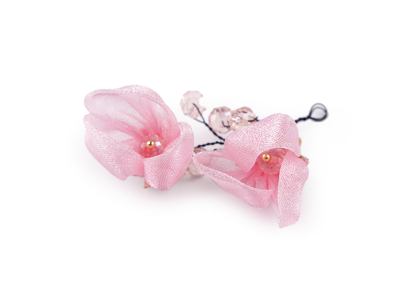Květ na drátku s broušenými korálky hand made, barva 4 růžová sv.