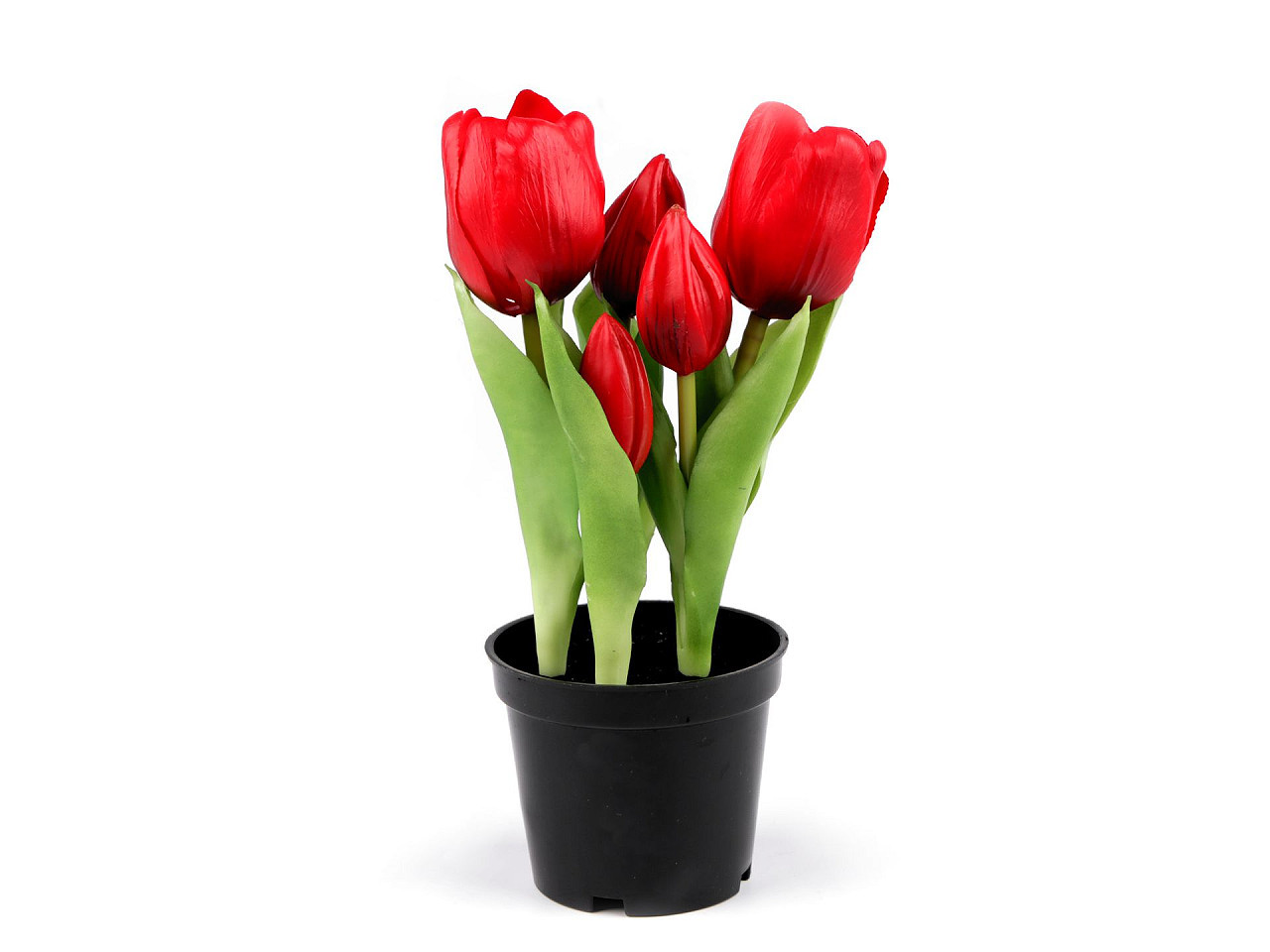 Umělé tulipány v květináči, barva 5 (21cm) červená