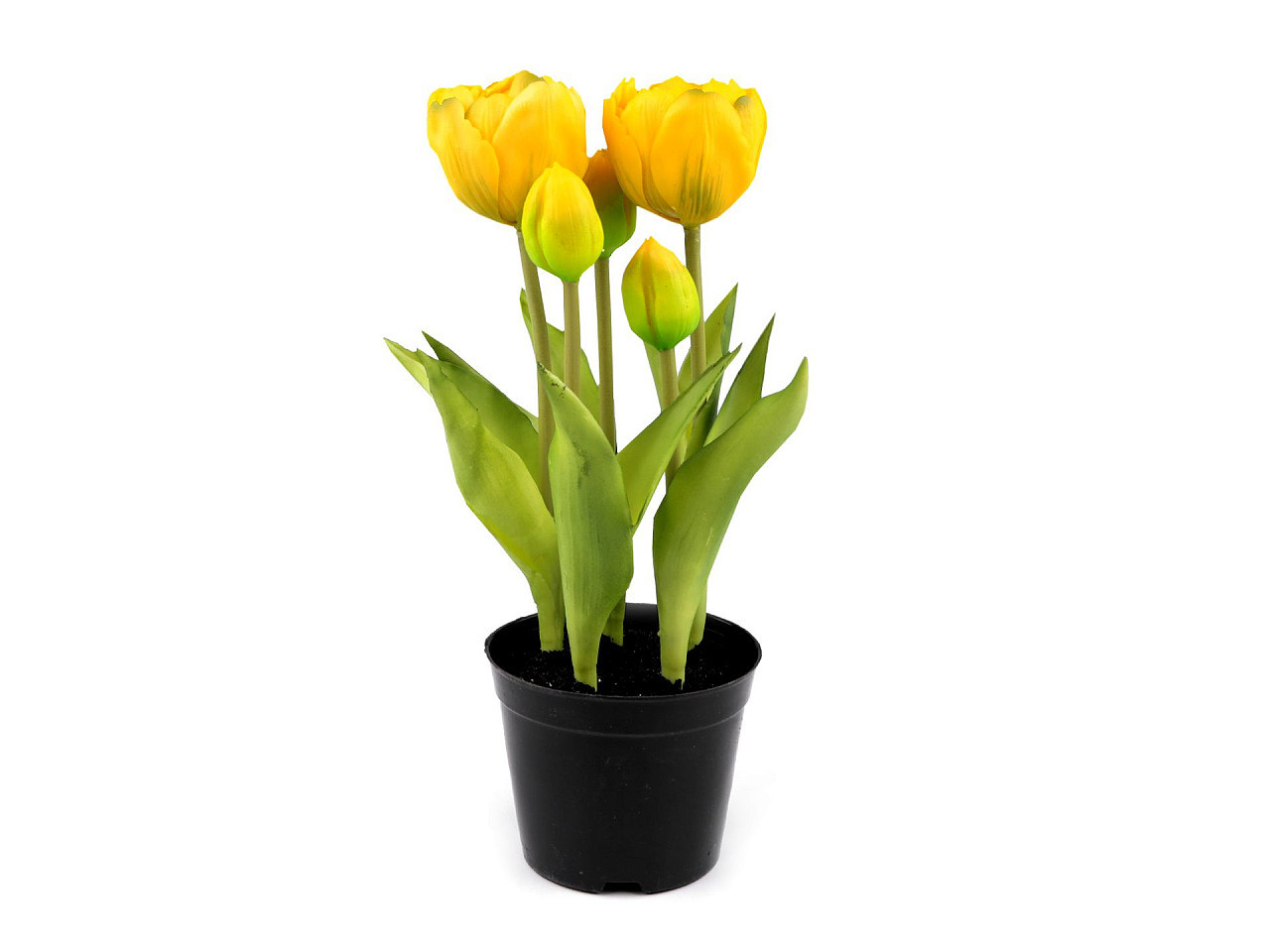Umělé tulipány v květináči, barva 7 (25 cm) žlutá