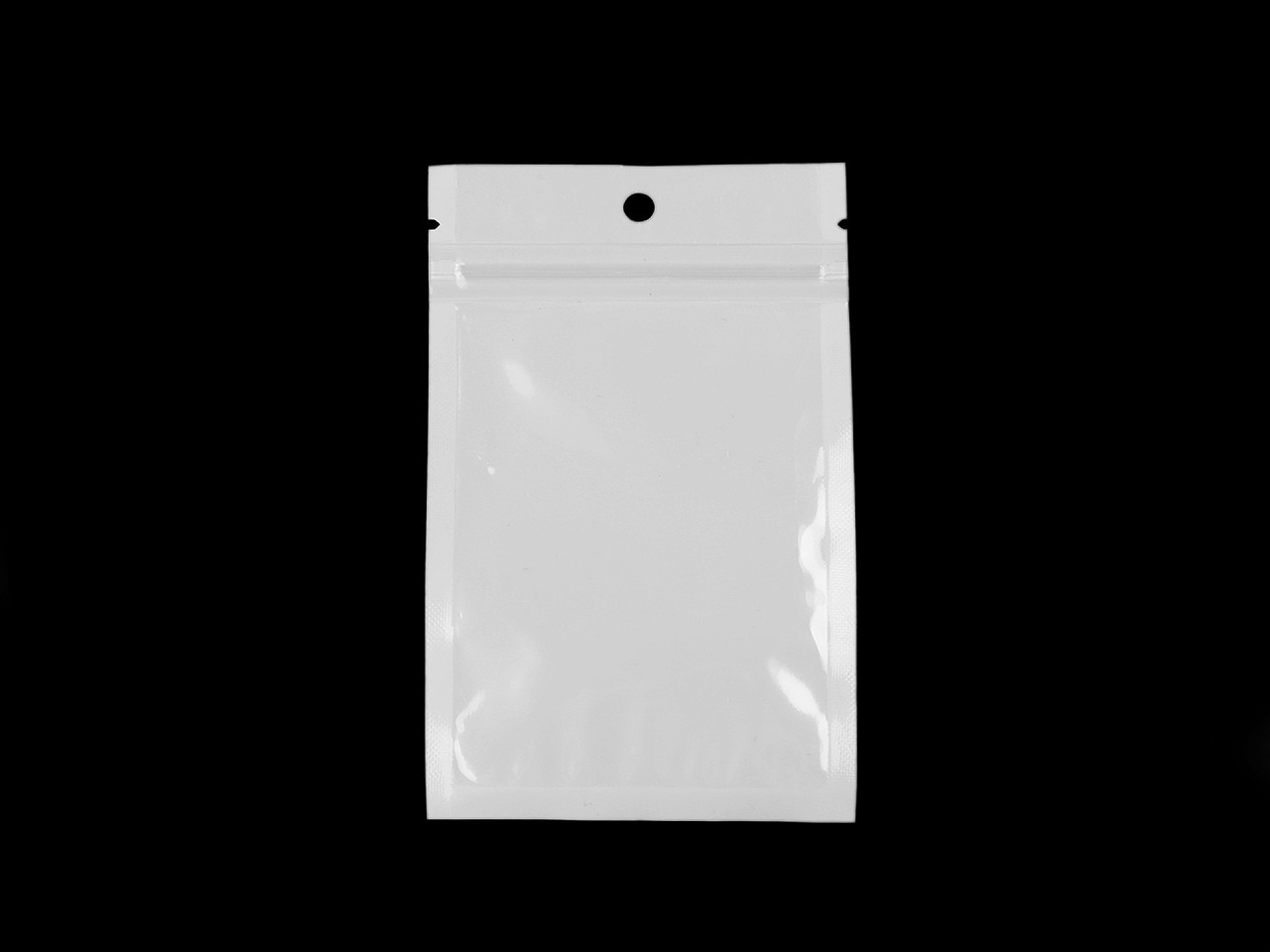 Uzavíratelný sáček se závěsem 8x13 cm, barva bílá transparent