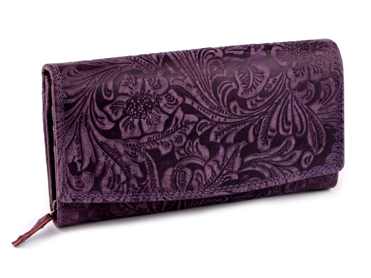Dámská peněženka kožená s květy, barva 28 fialová