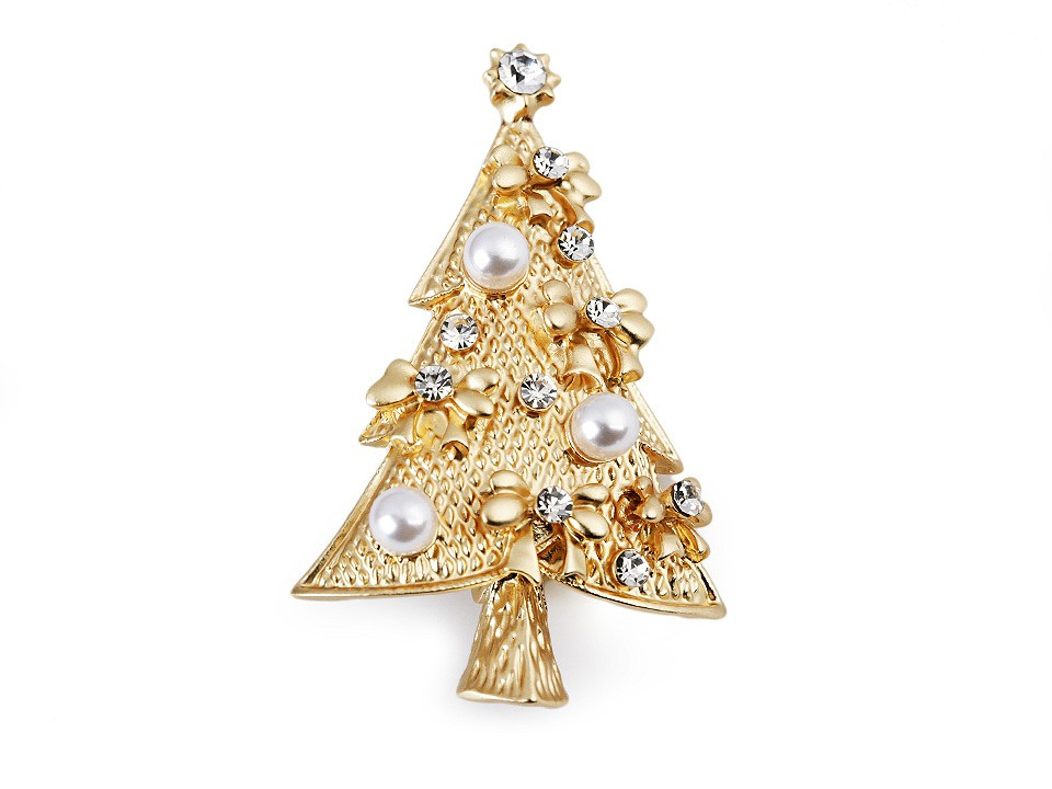Brož vánoční stromeček, barva 1 zlatá klasik