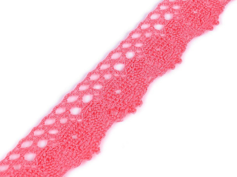 Bavlněná krajka paličkovaná šíře 25 mm, barva 8 korálová
