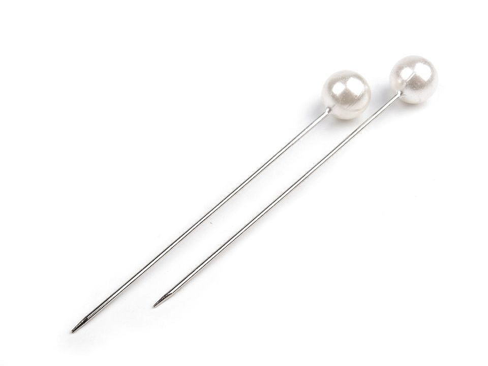 Ozdobné špendlíky délka 54 mm, barva 1 bílá perleť