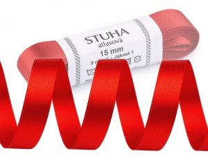 Atlasová stuha oboulící svazky po 5 m šíře 15 mm